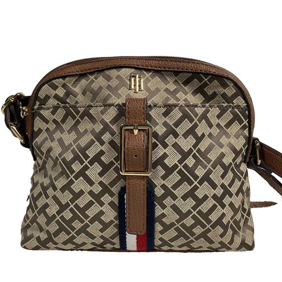 Tommy Hilfiger Signature Logo Crossbody Jacquard Purse Small Classic Adjustable - Picture 1 of 10